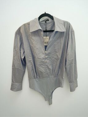 Generation Love Lucia Poplin powder blue Button-Front Dress Bodysuit Shirt